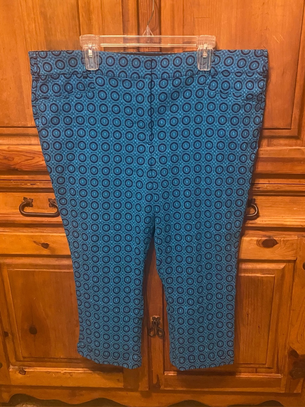Lane Bryant The Ashley Curvy Fit Crop Pants Blue Geometric Circle Retro Mod